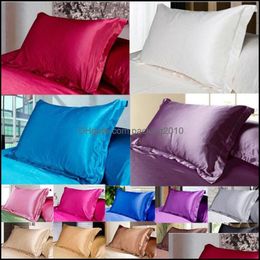 Pillow Case Bedding Supplies Home Textiles Garden Silk Cases Ers 100% Double Face Envelope Pillowcase Decorative Charmeuse Fashion Satin E