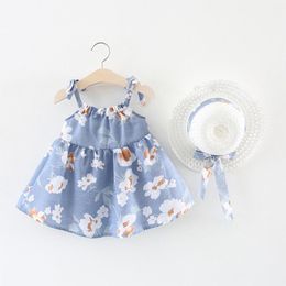 Clothing Sets Baby Girls Dresses 0-2 Years Old 2022 Summer Hat 2 Piece Set Children's Clothes Sleeveless Birthday Party Princess DressCl