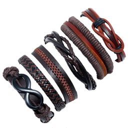 fashion Infinity Series Men woman cowhide Bracelet DIY Beaded Strands brown Wax thread Braid Combination suit Bracelet 6styles/1set