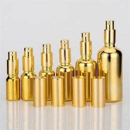 serum packaging UK - 50PCS Gold Glass Bottle Cosmetic Packaging Serum Lotion Pump Spray Bottle Atomizer 10ML-100ML12536