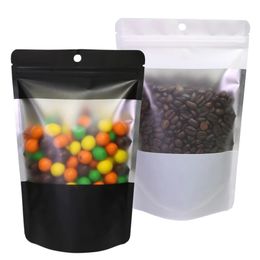 4 Size Matte White Black Clear Front Self seal Stand Up Pouches Hang Hole Coffee Bean Food Storage Bags LX4848