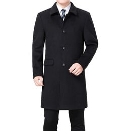 Woolen Winter Cashmere Pea Men Overcoat Long Jacket Wool Blend Coat Palto Erkek Mont Kaban 201128