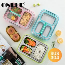 ONEUP 304 Stainless Steel Lunch Box Compartment Bento Box New Kitchen Leak-proof Food Container Compartment Student Children Use T200530