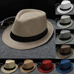 Berets Man Jazz Hat Big Brim Fedora Cap British Style Vintage Top Cotton Fashion Black Tape Summer Outdoor Sun Hats Casquette L5