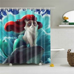 Waterproof Shower Curtain For Bathroom Funny Mermaid Print Bathtub s Opaque Polyester with 12 pcs hooks 220429