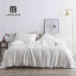 Lanlika Noble White 100% Silk Beauty Bedding Set Healthy Duvet Cover Double Queen King Flat Sheet Bed Linen Home Textile