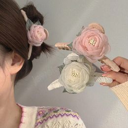 Flower Hair Claws For Women Girls Elegant White Rose Clamps Barrette Hair Clips Temperament Hairpins Headwear Jewellery