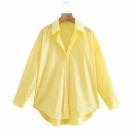 Summer Women Turndown Collar Yellow Loose Blouse Female Long Sleeve Shirt Casual Lady Tops Blusas S8868 W220321