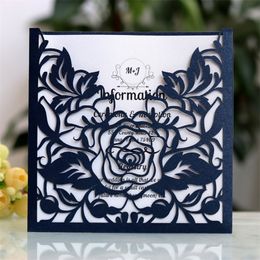 50pcs Elegant Hollow Laser Cut Invitation Greeting Card Party Favour Customised Wedding Event Decorations 220711