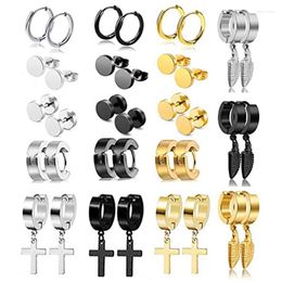 Stud 18 Pairs Of Stainless Steel Pendant Round Cross Earrings Men And Women Cool Punk Boy Earring Set Moni22