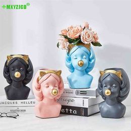 Little Girl Portrait Flowerpot Garden Succulents Flowerpot Desktop Flower Arrangement Container Home Handmade Art Decoration 210409