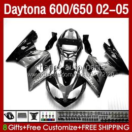 Bodywork Kit For Daytona 650 600 CC 2002 2003 2004 2005 Body 132No.92 Cowling Daytona650 Bolack silvery 02-05 Daytona600 Daytona 600 02 03 04 05 ABS Motorcycle Fairing