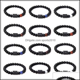 Arts And Crafts 8Mm Black Colorf Stone Beads 12 Constellation Couple Strands Bracelet Men Bracelets For Women Pseras Ma Sports2010 Dhsnm