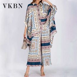 VKBN Spring Summer Two Piece Set Top and Pants Plus Size Elastic Wais Print Straight Trousers Suit 2 Piece Set Women Summer LJ201126