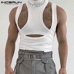 Men Tank Tops Turtleneck Sleeveless Solid Color Hollow Out Personality Casual Vests Streetwear Sexy Men Clothing INCERUN S5XL 7 220527