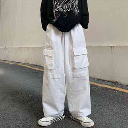 Black White Oversized Casual Pants Men Pocket Cargo Streetwear Loose HipHop Wide Straight J220629