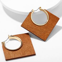 Ethnic New Geometric Square Dangle Earrings Wooden Rhombus Earrings Fashion Handmade Big African Wood Earrings for Women Jewelry