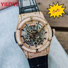 Two Needles Genuine Leather Belt Wristwatch 43mm Round Dials Fashion Mens Watch Business Automatic Mechanics Montre De Luxe Male Diamonds Wristwatches