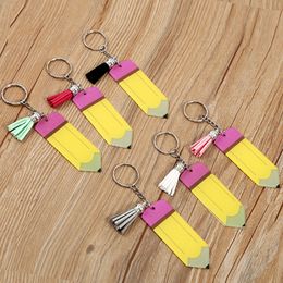 Creative Teachers Day Keychain Fashion Acrylic Pencil Dangle Charms Key Ring Personalize with Small Tassel Keyring Festival Party Gift M1199