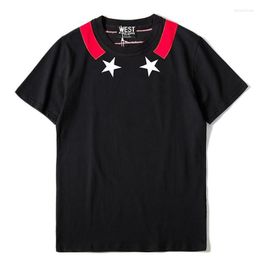 Men's T-Shirts Novelty 19ss Men Striped Embroidery Stars T Shirts T-Shirt Hip Hop Skateboard Street Cotton Tee Top Kenye #F72Men's Imon22