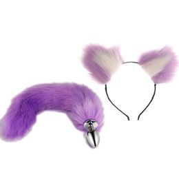 Erotic Costume Fox Fur Tail Anal Plug with Velvet Hairpin Clip Ear Clip Pur237Z