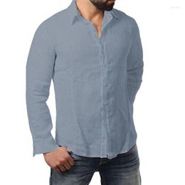 Men's Dress Shirts 80% Solid Colour Men Cotton Linen Shirt SlimS1 FitS1Turn Down Collar Long Sleeve TopMen's Vere22