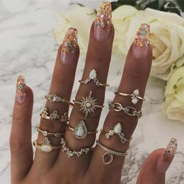 Cluster Rings 12pcs/set Star Water Drops Crown Ring Sets Imitation Gem Opal Gold Color Joint Set Women Personality Jewelry Wedding Gift Edwi