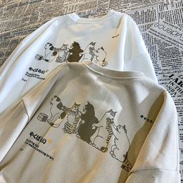 Korean Round Neck Pullover Female Kitten Print Sweatshirt Loose Plus Size And Versatile Lazy Style Top Winter 220801