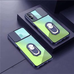 Slide Lens Protection Phone Cases For Samsung Galaxy A52 A72 A42 A32 5G A51 A71 A50 A21S S21Ultra Clear Acrylic Ring Holder Cover