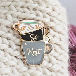 Pins Brooches Sip Knit Weave Hard Enamel Pin Fashion Simplicity Stacked Cup Medal Brooch Craft Jewellery Knitters Flair Tea Enthusiast Gift Se