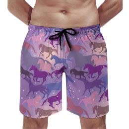 Men's Shorts Flare Horse Board Wild Horses Riding On Purple Pattern Design Short Pants Men Drawstring Swim TrunksMen's