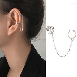 Clip-on & Screw Back Piece Crystal Ear Cuff Clip Chain Tassel On Earrings For Women Silver Color Korea Jewelry Femme EarcuffClip-on Kirs22