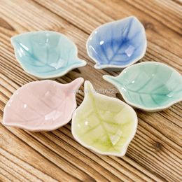 Dishes & Plates Ice Crack Glaze Leaves Style Ceramic Sushi Dish Seasoning 5 Colours Optional Leaf Small Plate