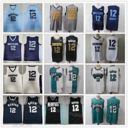 Man Basketball Ja Morant Jersey 12 Vintage Retro Team Green Navy Blue Grey White Black Colour Embroidery And Stitched For Sport Fans