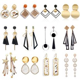 Dangle & Chandelier Personality Acrylic Statement Drop Earrings For Women Fashion Jewelry Korean Long Metal Geometric Gold Hanging EarringDa