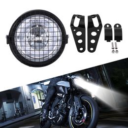 Motorcycle Lighting Car-Styling 6.5" Motorcycle Headlight LED Headlamp Grill Side Mount Cover With Bracket For Cafe Racer