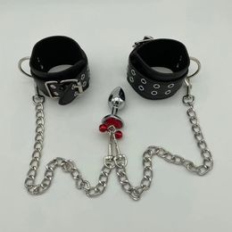 Wrist Restraints to Anal Plug Kit of Slave Leather Handcuffs with Buttplug Flirt sexy Toys for Men Women Gay Fetish Bdsm sexyyshop