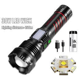 High Power LED Flashlight Torch with 30W Wick and Double Side Lights Lighting Distance 1500M Waterproof Tactical Hunting Lights