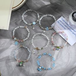 Popcorn Powder Crystal Natural Stone Beads Bracelet Cute Elastic Cord Bear Rabbit Daisy Charm Bracelets Lover Woman Gift