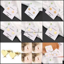 Stud Earrings Jewellery Fashion Geometric For Women Handmade Heart Triangle Round Star Earring Minimalist Stainless Steel 2376 Y2 Drop Deliver