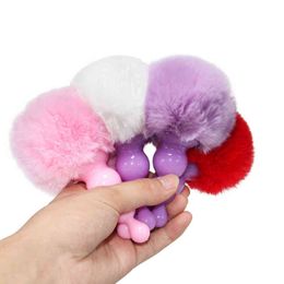 Nxy Anal Toys Pagoda Anal Plug Rabbit Tail Hair Ball Soft Rubber Vestibule Appliance Male and Female Masturbation Alternative Toy Sm 220708