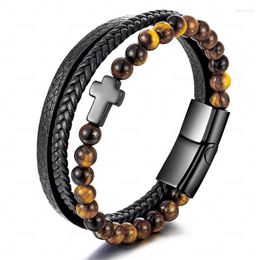 Charm Bracelets Classic Cross Leather Men Bracelet Fashion Handmade Multi-layer For Jewellery GiftCharm Lars22