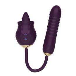Rose Vibrators Shock Dildos Vibrating 10 Modes Tongue Licking Blowjob Stimulation Female Masturbation Sex Toy