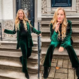 Dark Green Velvet Women Blazer Street Power Suits Plus Large Evening Party Robe Outfit Wedding Wear 2 Pieces