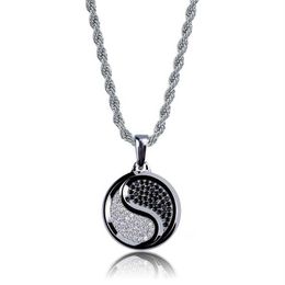 Zirconia Cubic Hiphop Yin-Yang Pendant Necklaces For Men Bling Ice Out Hip Hop Jesus Jewellery 18K Gold Plated Necklace285f