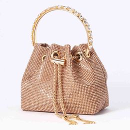 clutch bag evening bag shiny rhintone 2022 luxury metal chain party women handbags
