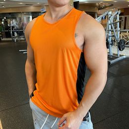 Men Running Vest Gym Workout Sleeveless Shirt Ice silk Quick Dry Fitness Bodybuilding Tank Tops elastic Training Top W220426