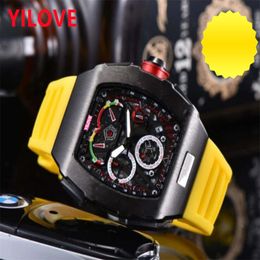 Famous All Dial Working Watch Yellow Orange Rubber Strap Clock Quartz Imported Movement High Quality Fashion Sapphire Mirror Waterproof Sports Wristwatch