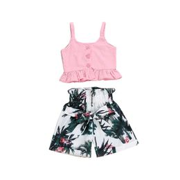 Düzenli üstler yelek mahsul şortları çiçek yaz gündelik kıyafetler set kıyafetler moda yürümeye başlayan çocuk bebek kızlar 2-6t