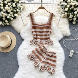 Women's Tracksuits Summer Knitted Stitching Two Piece Set Sleeveless Tank And Shorts Fashion Sexy Clubwear SuitsWomen's